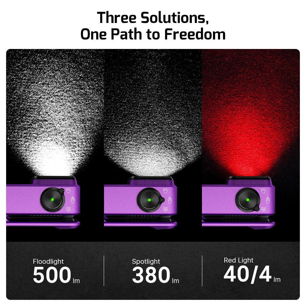 Olight Oclip Pro Purple 500 Lumen Clip on Flashlight W/ Floodlight, Spotlight, and Red Light