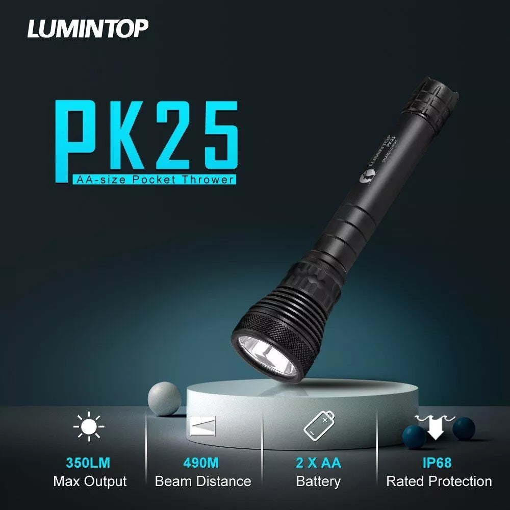 Lumintop PK25 350 Lumen 2 *AA 490m Pocket Thrower Flashlight 1 * Osram NM1 LED