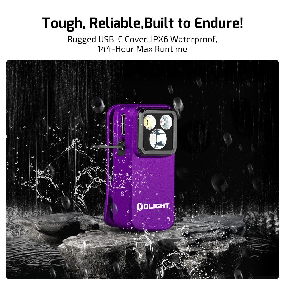 Olight Oclip Pro Purple 500 Lumen Clip on Flashlight W/ Floodlight, Spotlight, and Red Light