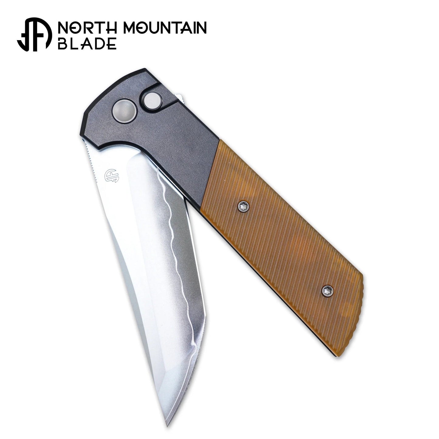 North Mountain Blade 2407-PEI-ST Chop 2 3.5" Tanto Folding Knife Amber PEI Textured Handle Button Lock