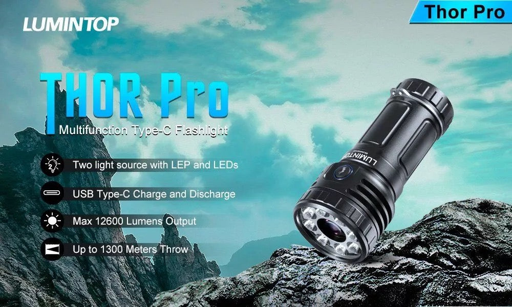 Lumintop Thor Pro 12600 Lumen LEP LED USB-C Rechargeable Flashlight