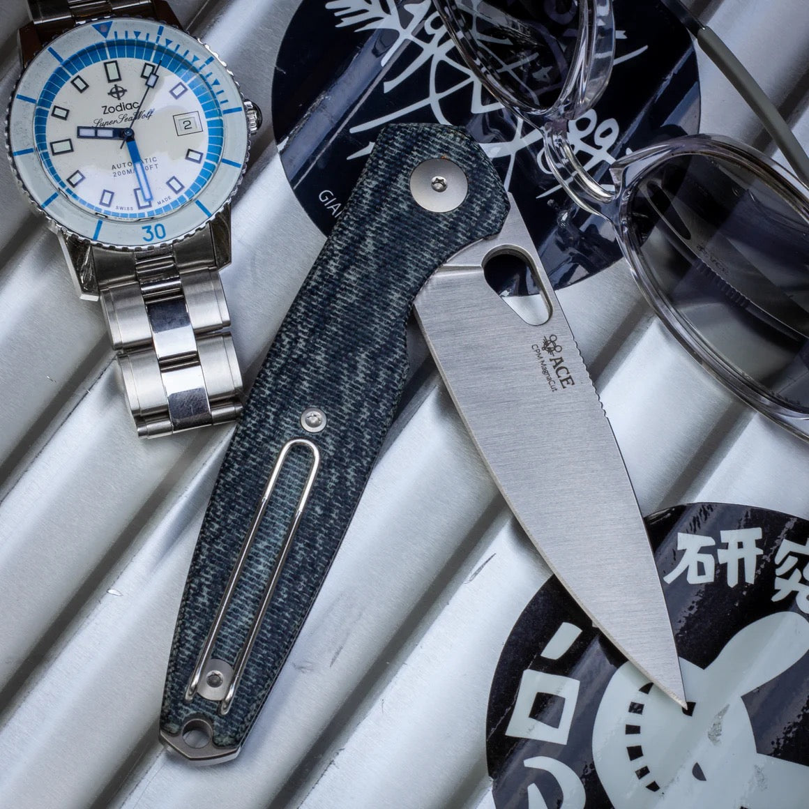 Giant Mouse ACE REO 3.32in Stonewashed CPM Magnacut Blade Denim Canvas Micarta Handle