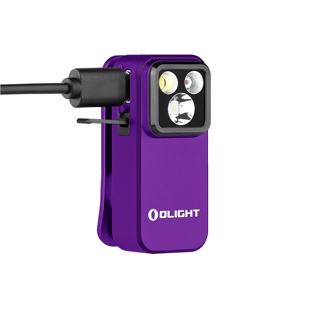 Olight Oclip Pro Purple 500 Lumen Clip on Flashlight W/ Floodlight, Spotlight, and Red Light