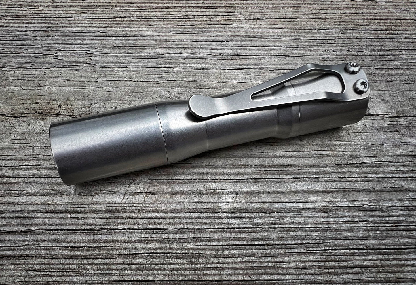 CWF Custom Flashlights Mini Arcadian Tumbled Titanium â€“ Nichia 519A 4500K USA-Made 14500 Flashlight