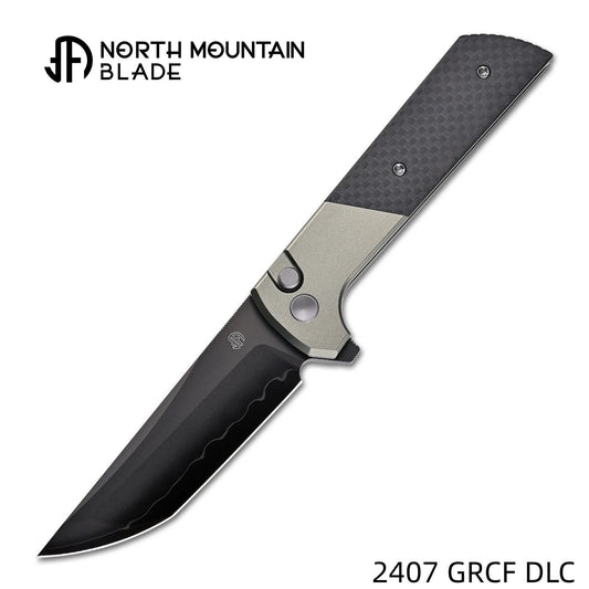 North Mountain Blade 2407-GRCF-DLC Chop 2 3.5" Tanto Folding Knife Grey Aluminum & Carbon Fiber Handle Button Lock