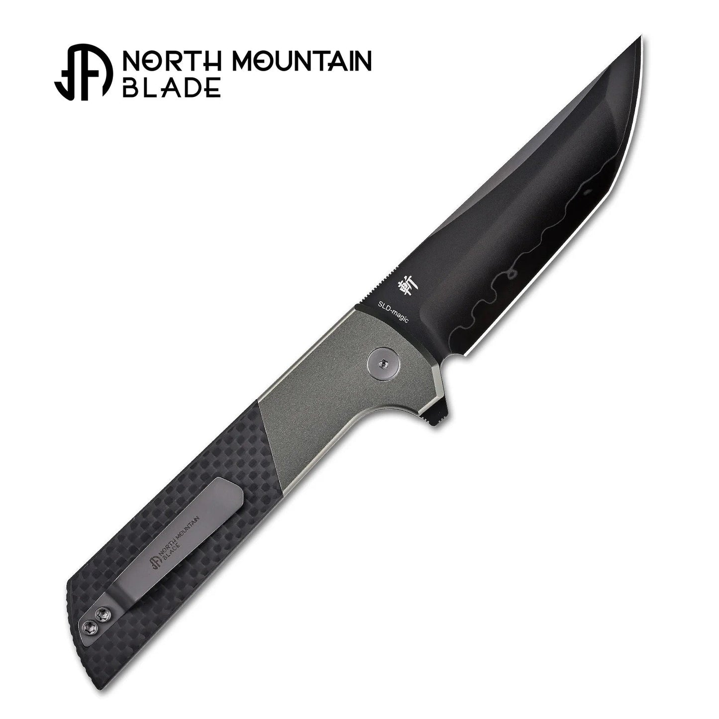 North Mountain Blade 2407-GRCF-DLC Chop 2 3.5" Tanto Folding Knife Grey Aluminum & Carbon Fiber Handle Button Lock