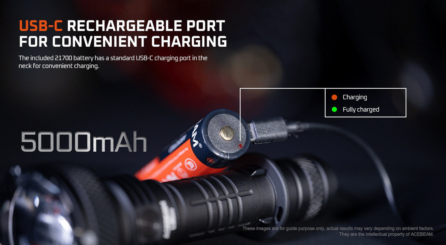 Acebeam L35 2.0 Blue 5000 Lumen Tactical Flashlight USB-C Rechargeable 21700 Battery Included