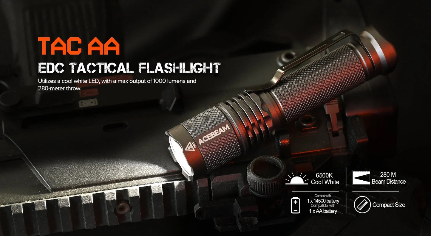 Acebeam TAC AA 1000 Lumen USB-C Rechargeable LED Flashlight 14500 Battery Included - GREEN