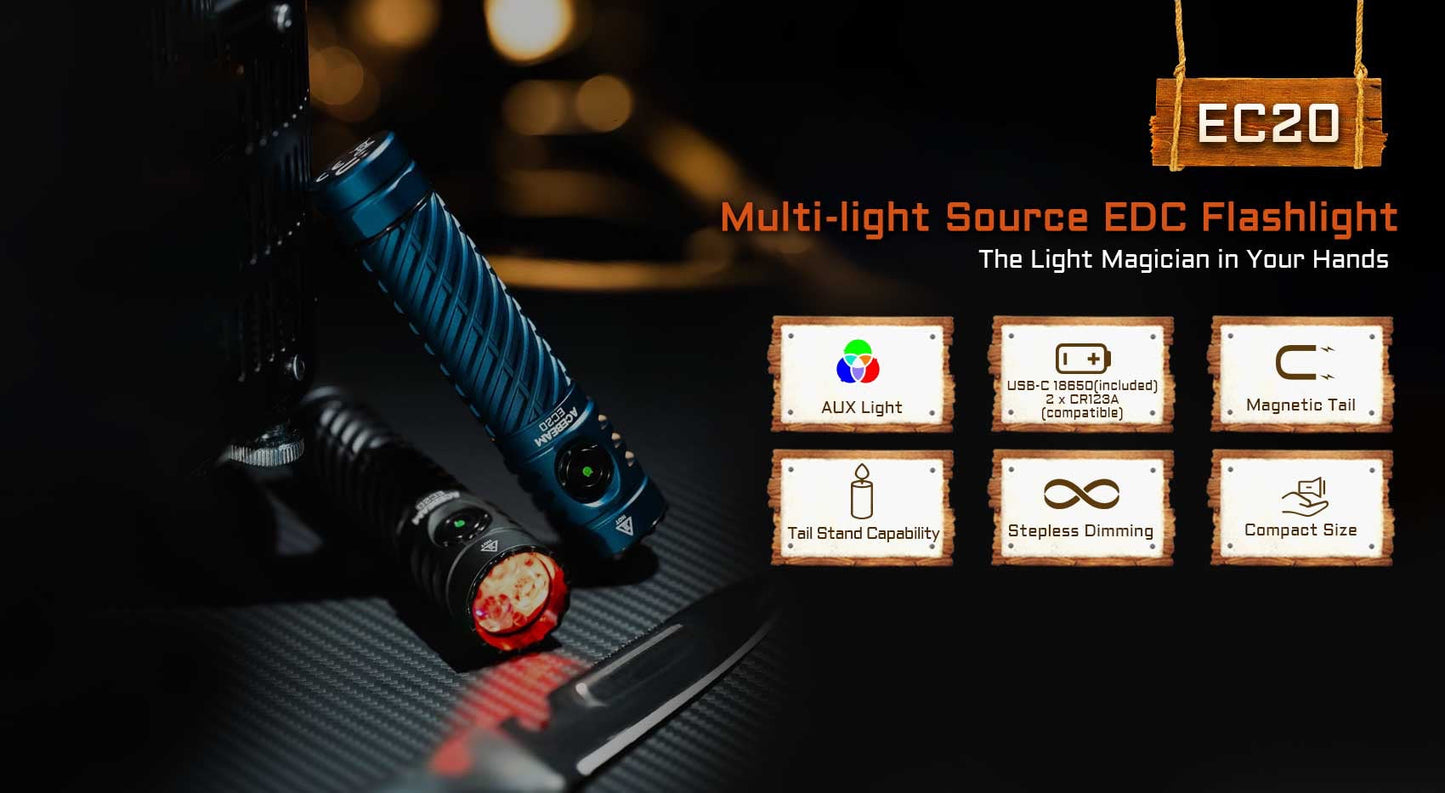 Acebeam EC20 Multi-Light Source EDC Flashlight – 2800 Lumens, Blue, Rechargeable