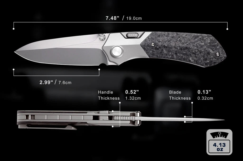 Remette RT-Meteor 2.99in M390 Drop Point Blade Titanium + Carbon Fiber Handle RTPT-E