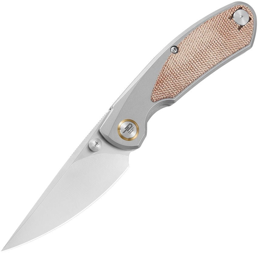 BESTECH LITO BT2307B Titanium+Natural Canvas Micarta Inlay Handle: 2.7" M390 Blade