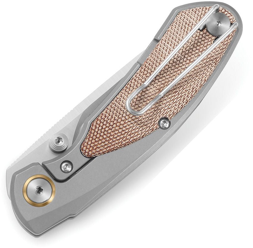 BESTECH LITO BT2307B Titanium+Natural Canvas Micarta Inlay Handle: 2.7" M390 Blade