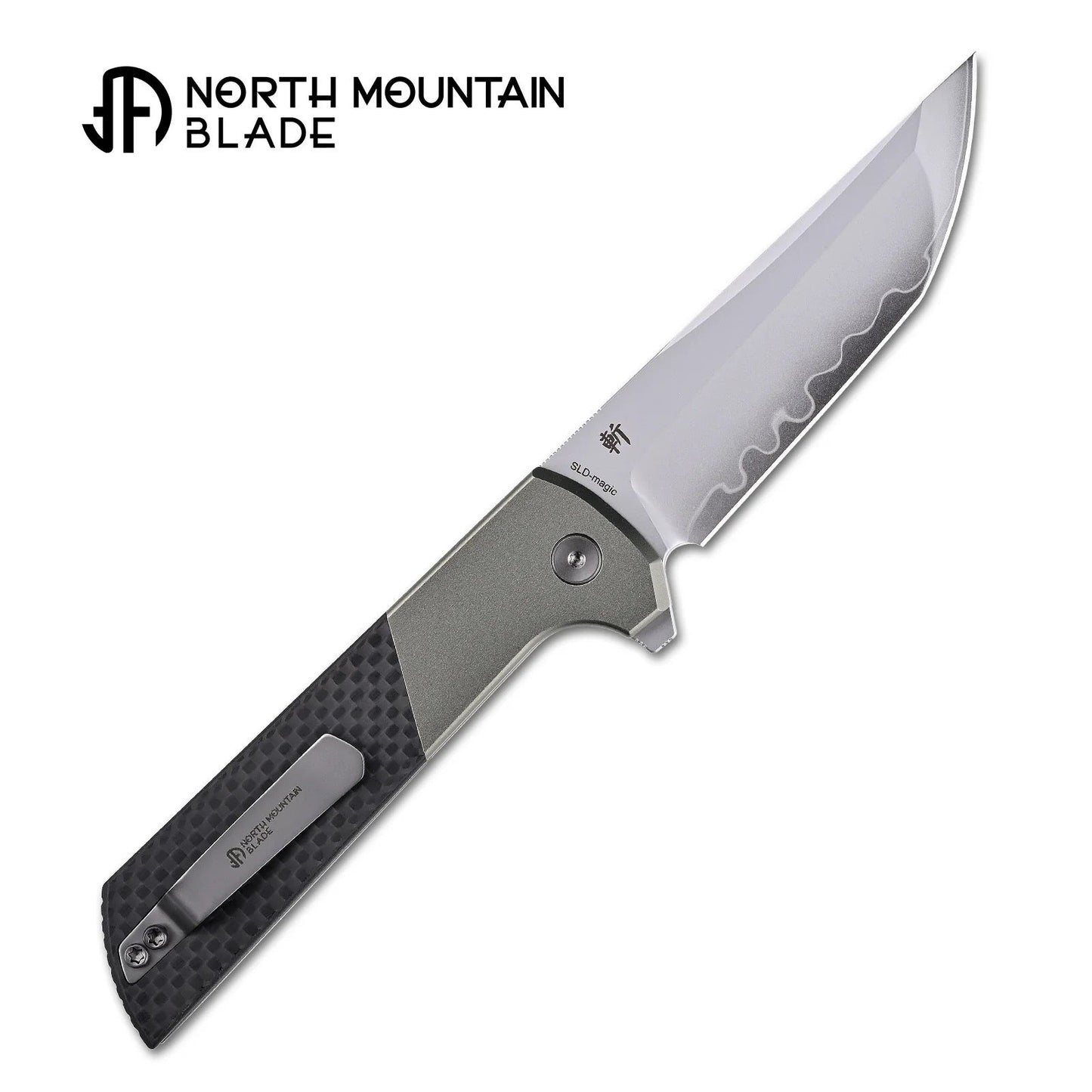 North Mountain Blade 2407-GRCF Chop 2 3.5" Tanto Folding Knife Grey Aluminum & Carbon Fiber Handle Button Lock