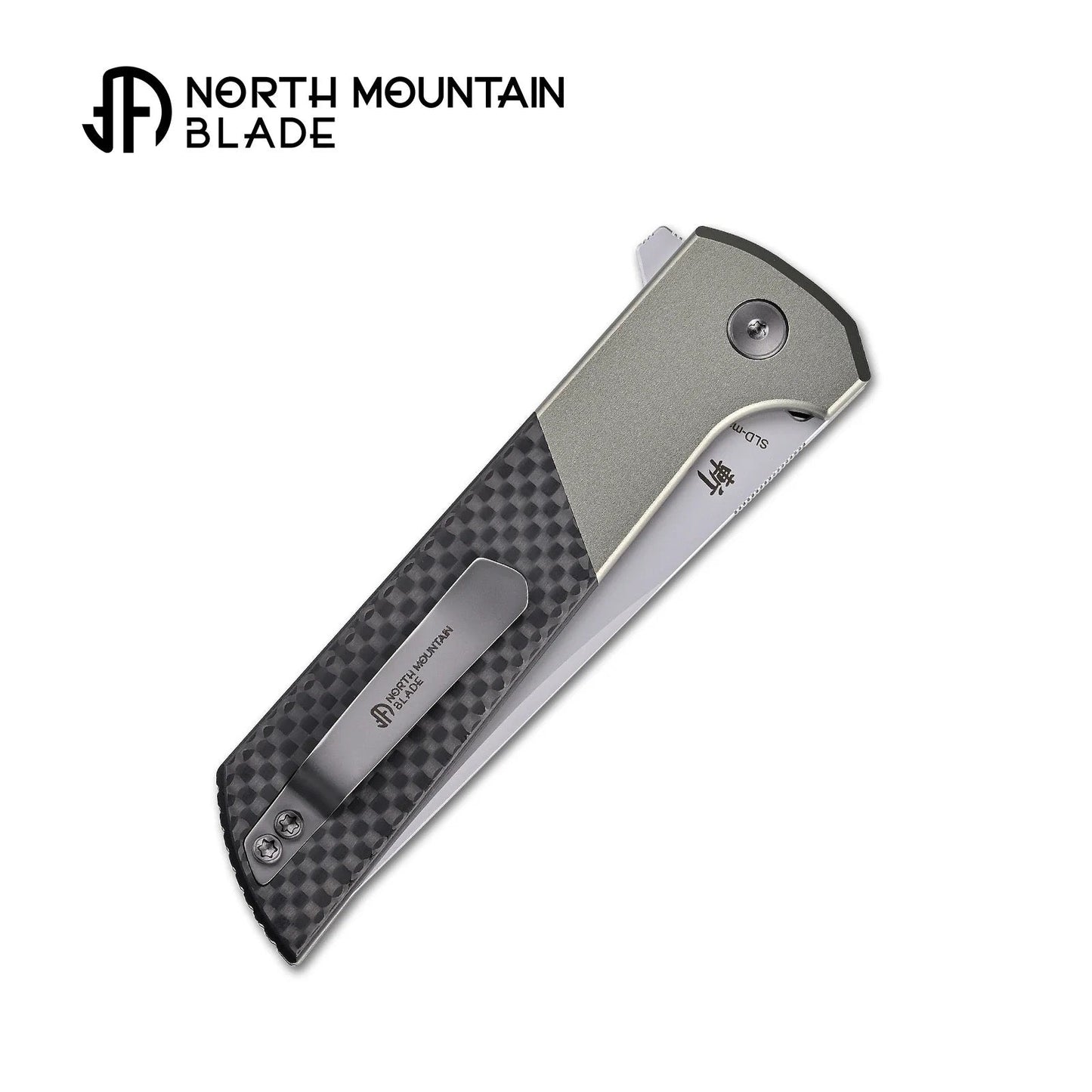 North Mountain Blade 2407-GRCF Chop 2 3.5" Tanto Folding Knife Grey Aluminum & Carbon Fiber Handle Button Lock