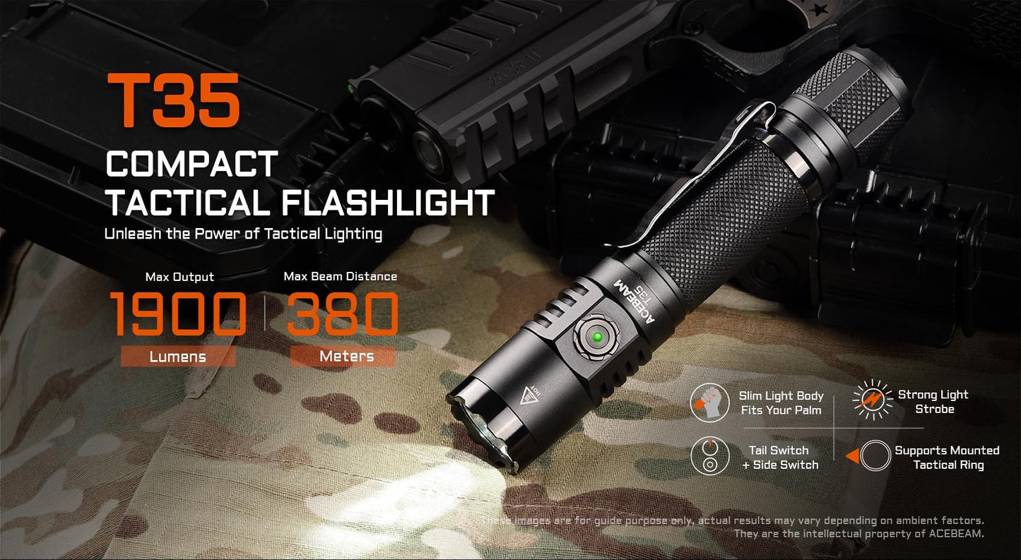 Acebeam T35 1900 Lumen USB-C Rechargeable Tactical Flashlight 1 * 18650 Battery Included