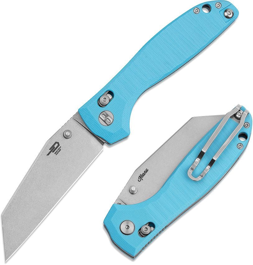 BESTECH Liger BG61D Light Blue G10 Handle 3.61 in Stonewashed D2 Blade