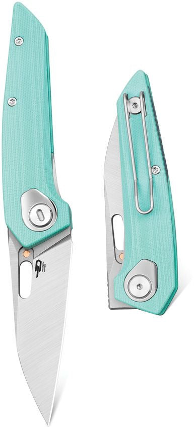 BESTECH VK-VOID G10 BG63B Aqua G10 Handle 2.854" Satin+Bead Blasted M-CUT Blade