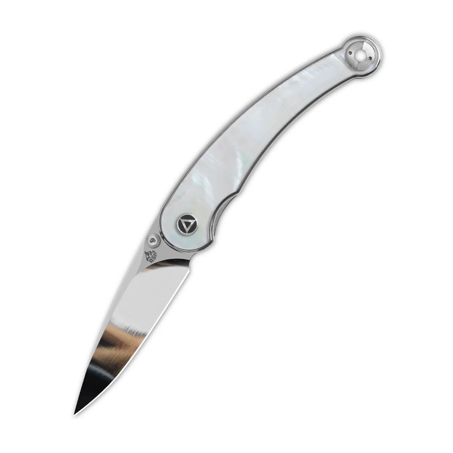QSP Dolphin Liner Lock 3.15in 14C28N Blade White Pearl Shell Handle (QS161-C)