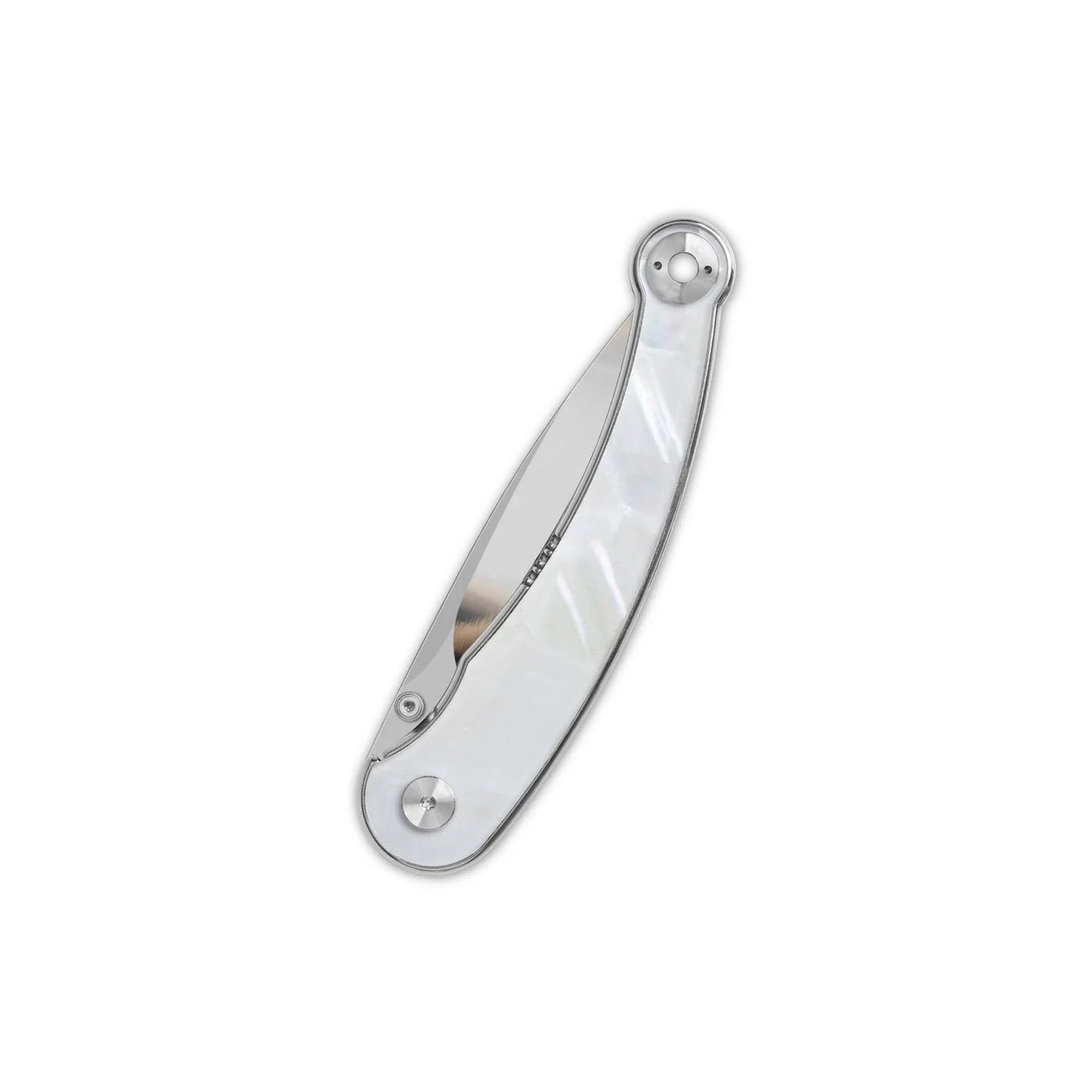 QSP Dolphin Liner Lock 3.15in 14C28N Blade White Pearl Shell Handle (QS161-C)