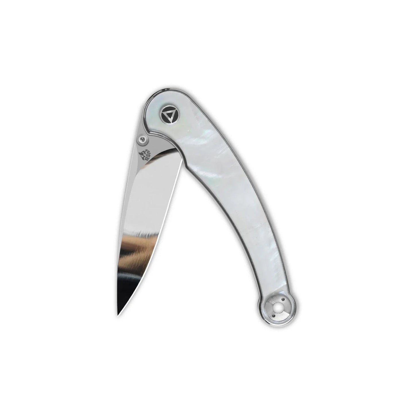 QSP Dolphin Liner Lock 3.15in 14C28N Blade White Pearl Shell Handle (QS161-C)