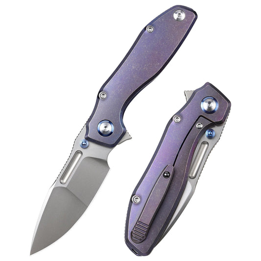 Remette RT-TwoFace DSTF-B â€“ 3.03" M390 Spear Point Blade, Grilled Blue Stonewashed Titanium Handle