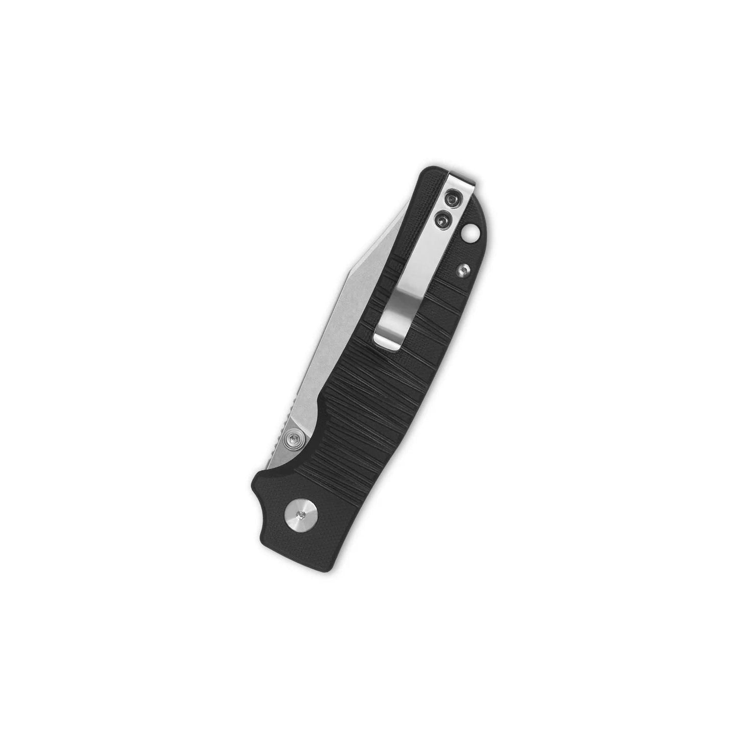 QSP Kali Button Lock Pocket Knife 3.25in Stonewashed 14C28N Blade Black G10 Handle (QS159-B1)