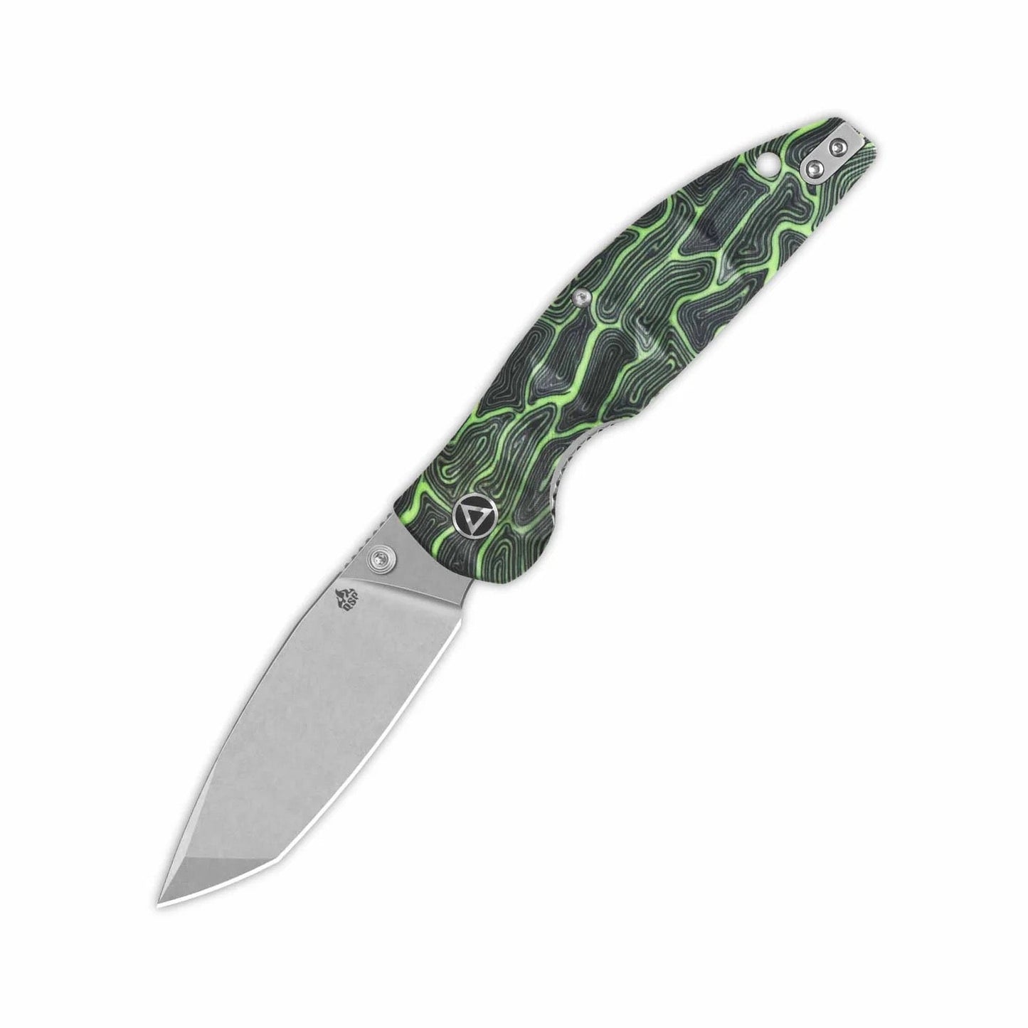 QSP Turtle Punk Stonewashed 3.5in 14C28N Blade Black/Green G10 Handle (QS158-C1)