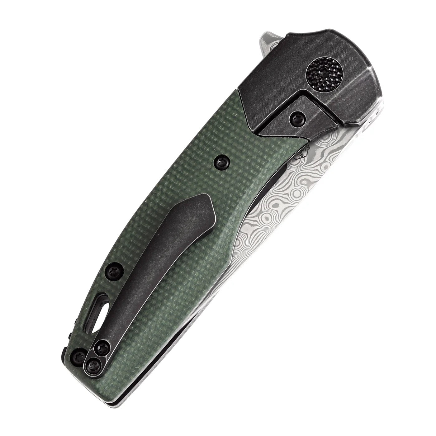 Kansept Cassowary 2.9" Damascus Blade Green G10 & Black Titanium Handles - K2065B6