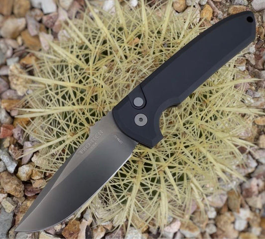 Pro-Tech Rockeye Folding Knife Black Aluminum Handles Smoky Grey DLC CPM-D2 Blade