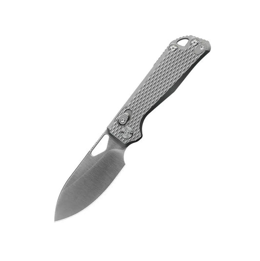 Kunwu Pulsar X705T-1 – 3.34" satin Elmax drop point folding knife with gray diamond textured titanium handle