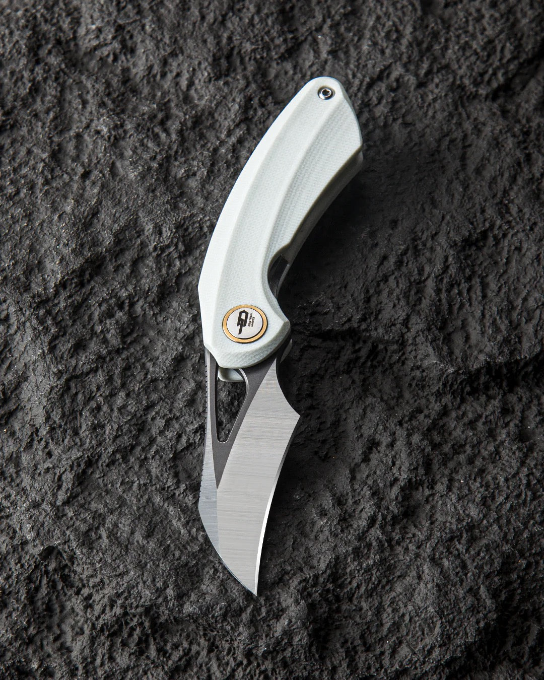 Bestech Knives BIHAI BG53E Folding Knife 2.15in 14C28N Steel White G10 Handles