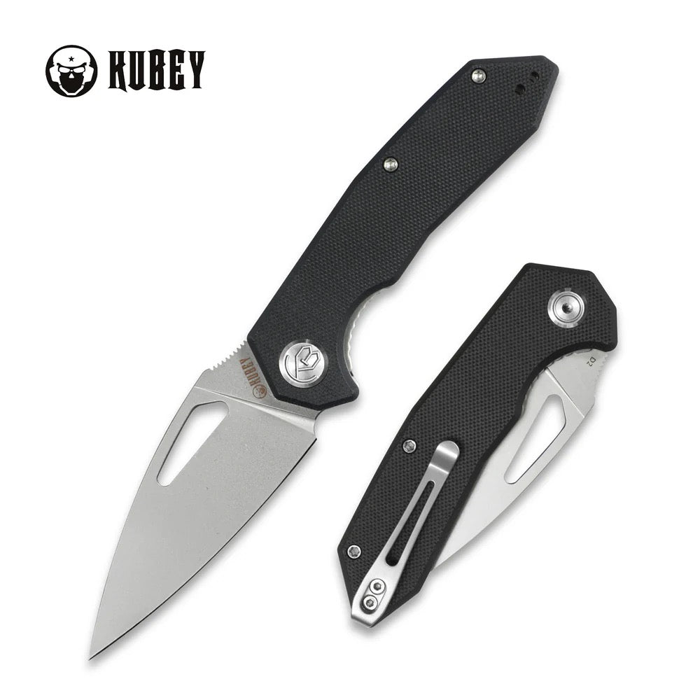 Kubey Coeus Folding Pocket Knife 3.11in D2 Steel Black Textured G10 Handles