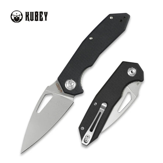 Kubey Coeus Folding Pocket Knife 3.11in D2 Steel Black Textured G10 Handles