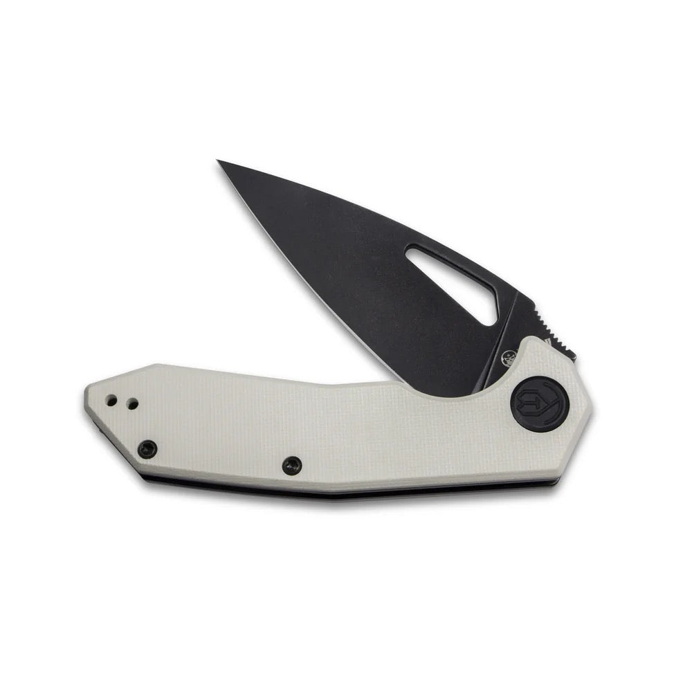 Kubey Coeus Folding Pocket Knife 3.11in Dark Stonewashed D2 Steel Ivory Textured G10 Handles