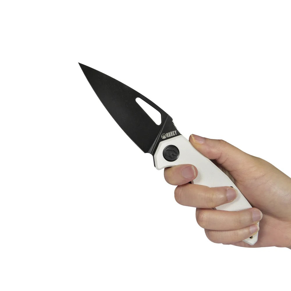 Kubey Coeus Folding Pocket Knife 3.11in Dark Stonewashed D2 Steel Ivory Textured G10 Handles