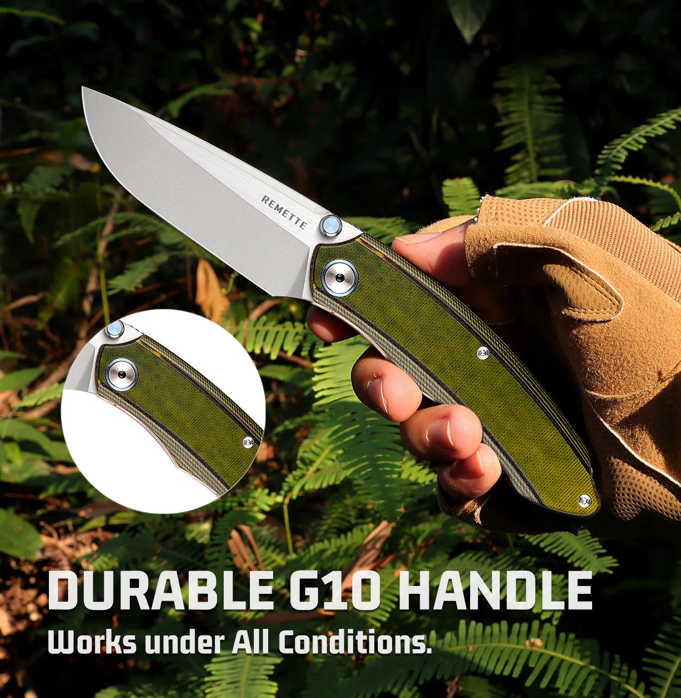 Remette Wild Species 3.27in 14C28N Blade Green G10 Handles Orange Liners - GC103