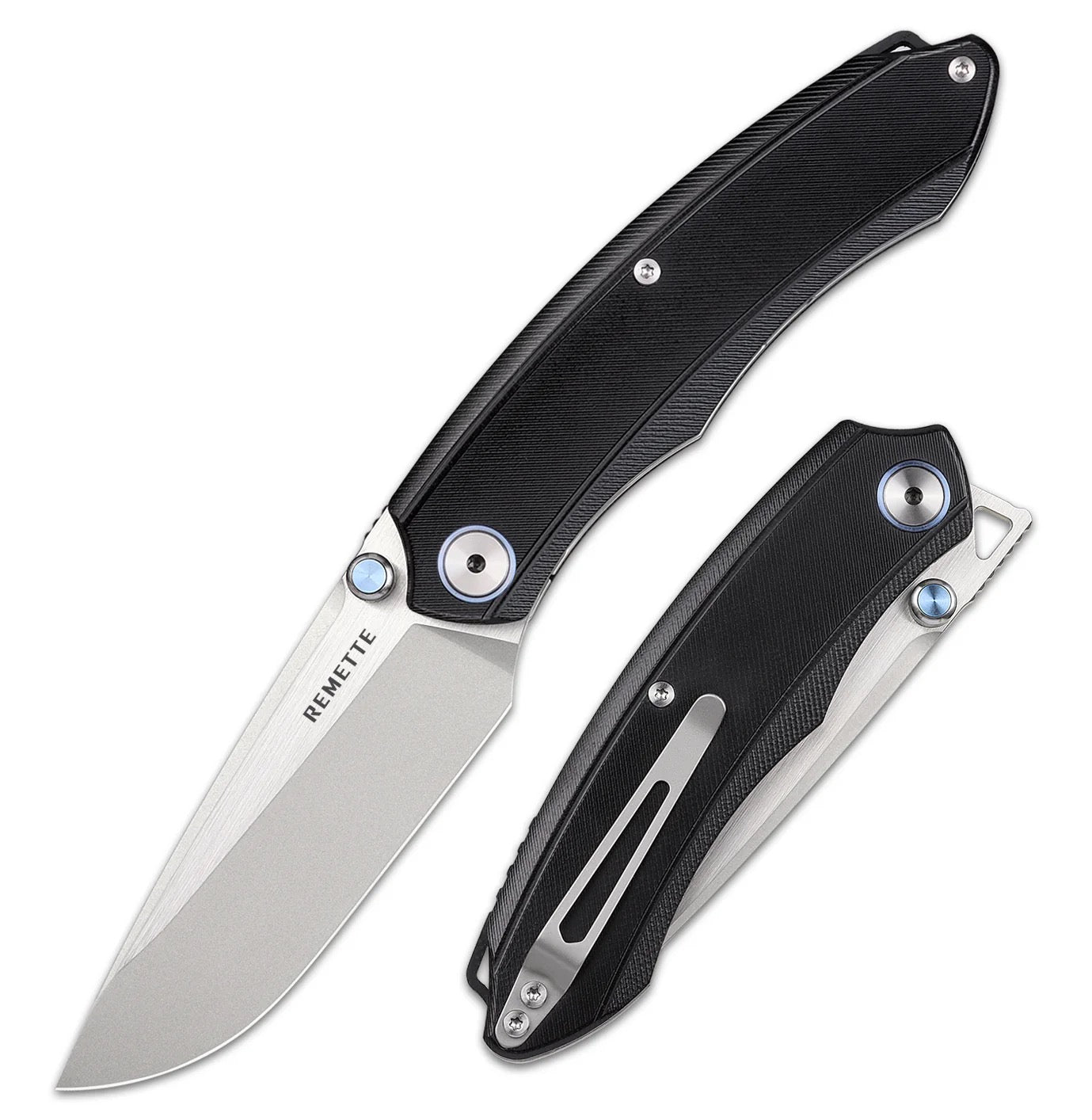 Remette Wild Species GC103-B front view – 3.27″ 14C28N drop point folding knife, black G10 handle