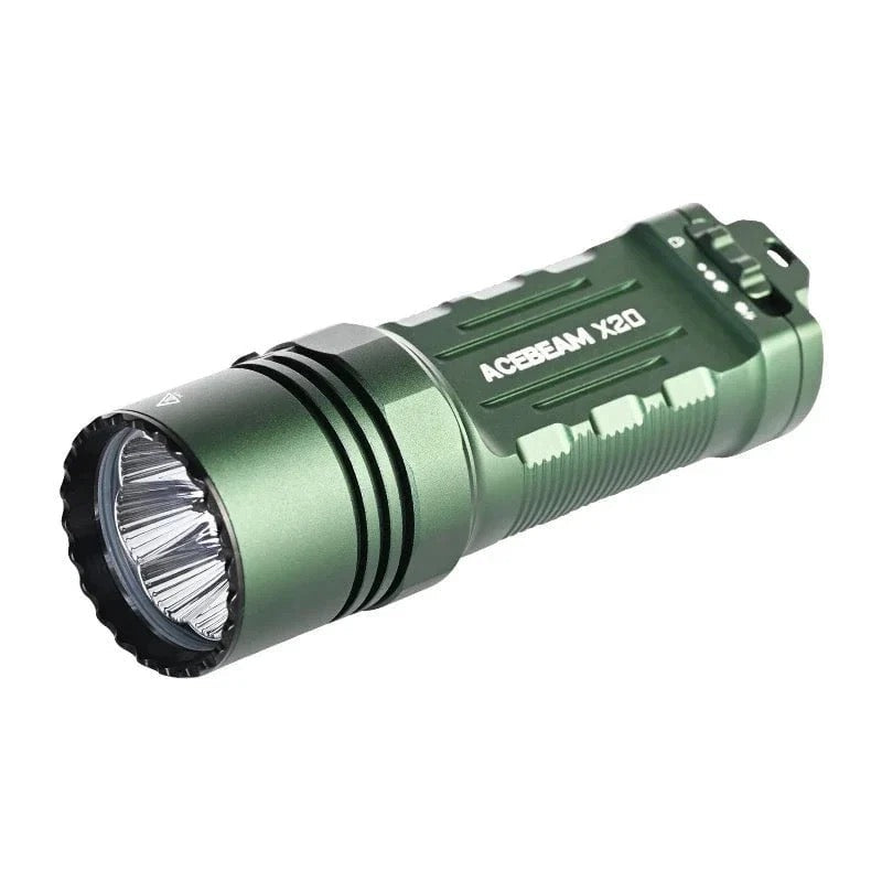 Acebeam X20 Green (X20-Green) front view – 8,000 lumen SFT-25R tactical flashlight