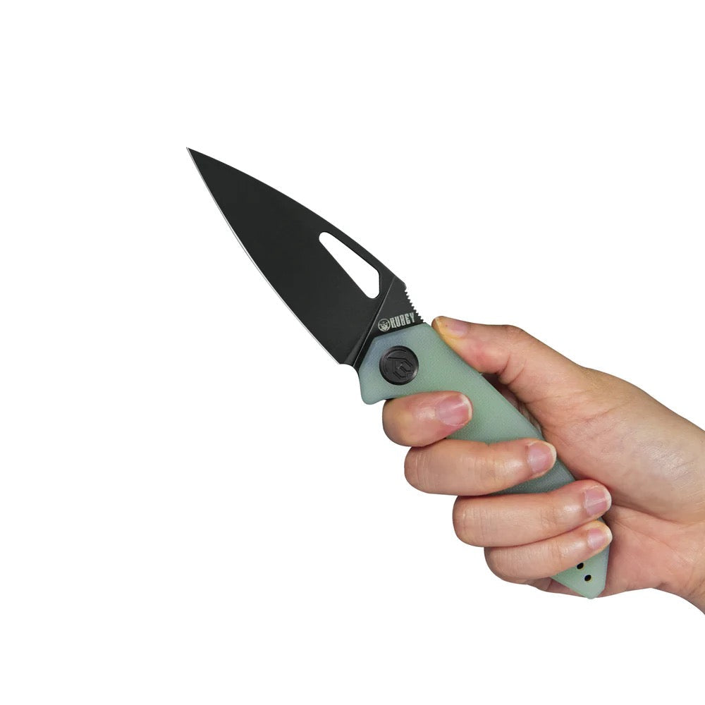 Kubey Coeus Folding Pocket Knife 3.11in Dark Stonewashed D2 Steel Jade Textured G10 Handles