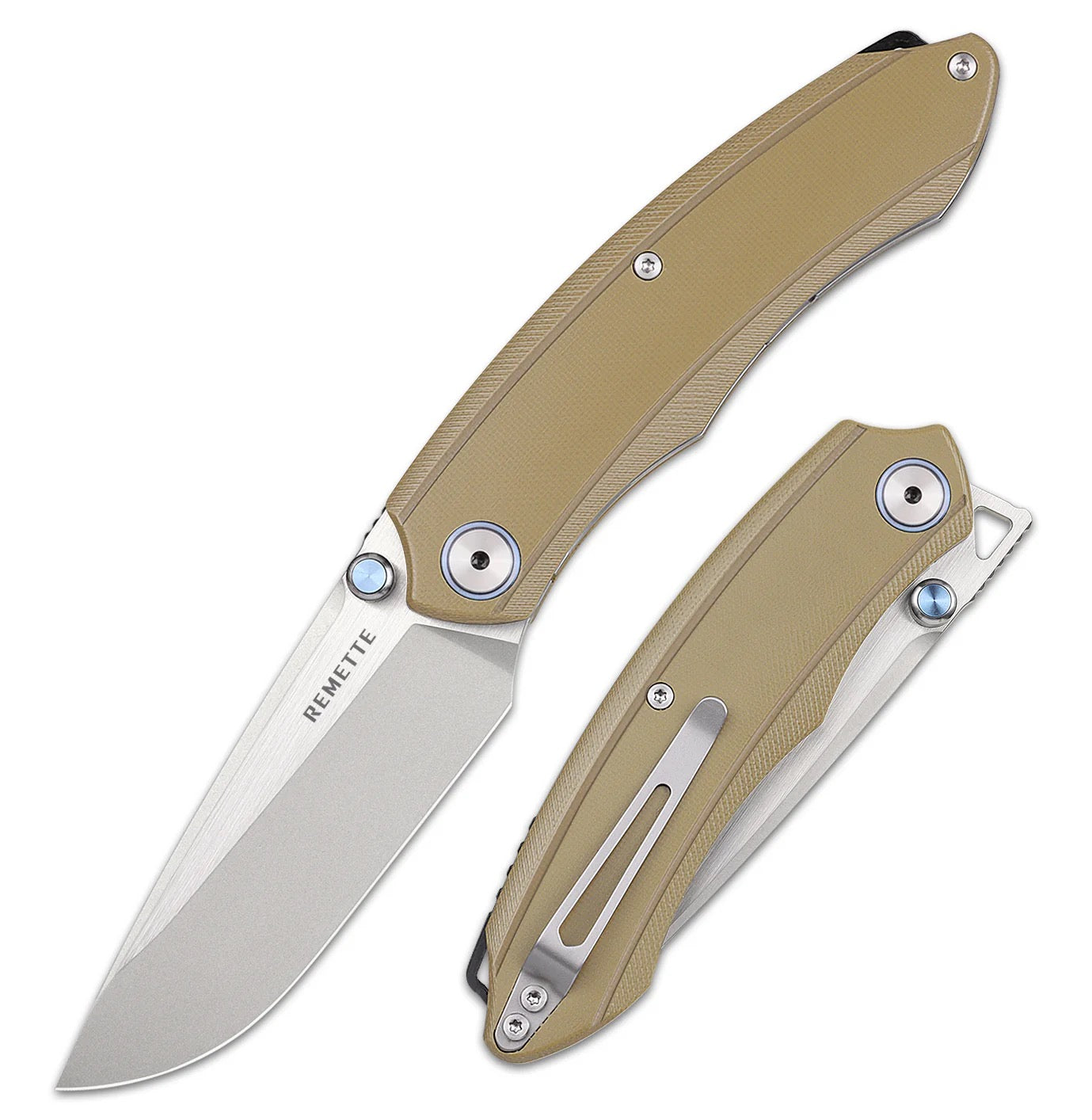 Remette Wild Species GC103-C Folding Knife – 3.27" 14C28N Drop Point Blade, Tan G10 Handle
