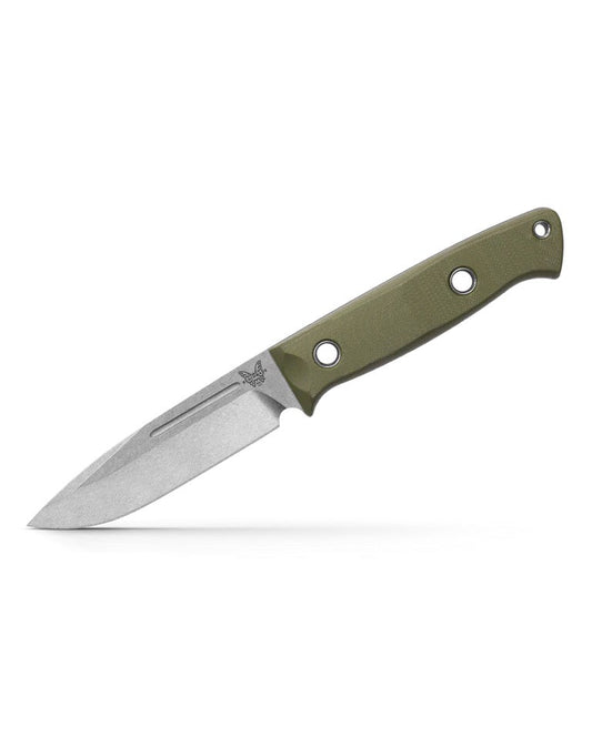 Benchmade 163-1 Bushcrafter front view – 4.38″ stonewashed CPM-S30V drop point fixed blade knife