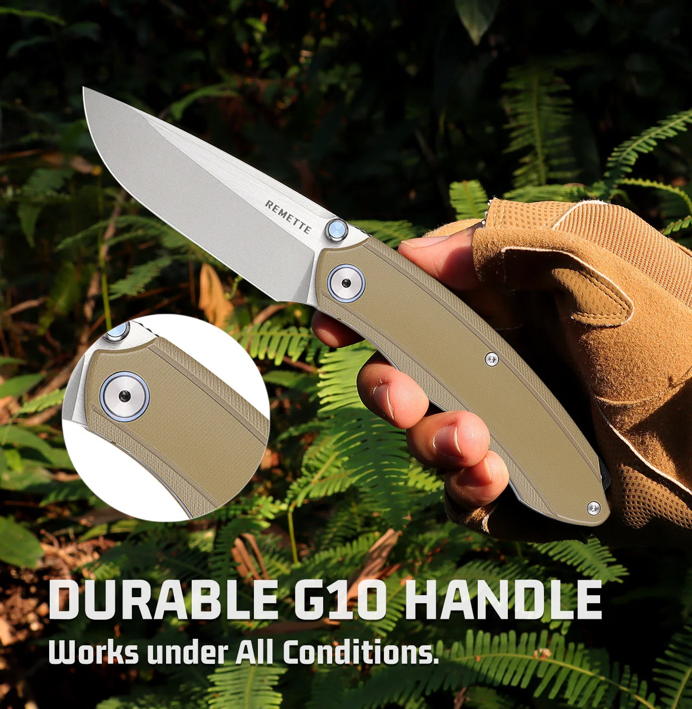 Remette Wild Species GC103-C Folding Knife – 3.27" 14C28N Drop Point Blade, Tan G10 Handle