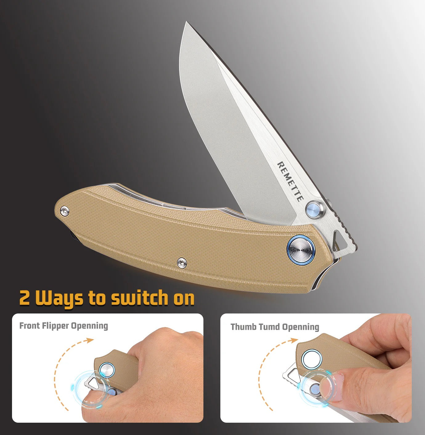 Remette Wild Species GC103-C Folding Knife – 3.27" 14C28N Drop Point Blade, Tan G10 Handle