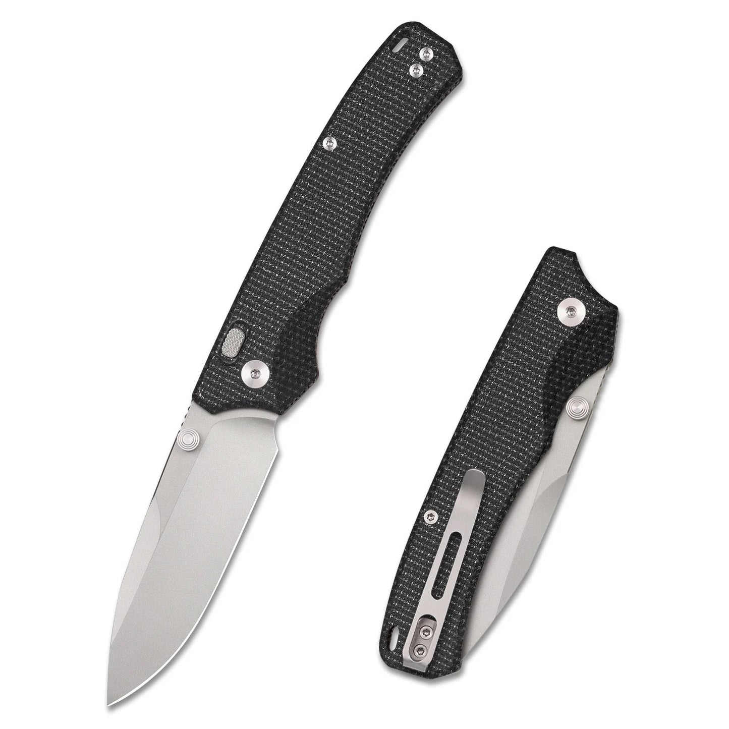 Remette WD107MGB – 3.11" 14C28N Drop Point Folding Knife, Black Micarta Handles with Button Lock