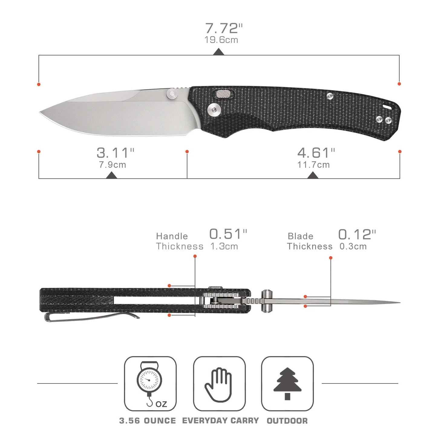 Remette WD107MGB – 3.11" 14C28N Drop Point Folding Knife, Black Micarta Handles with Button Lock