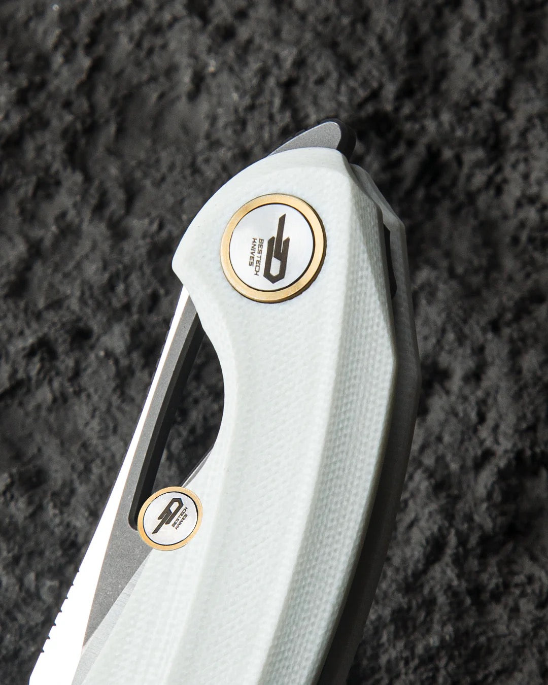 Bestech Knives BIHAI BG53E Folding Knife 2.15in 14C28N Steel White G10 Handles