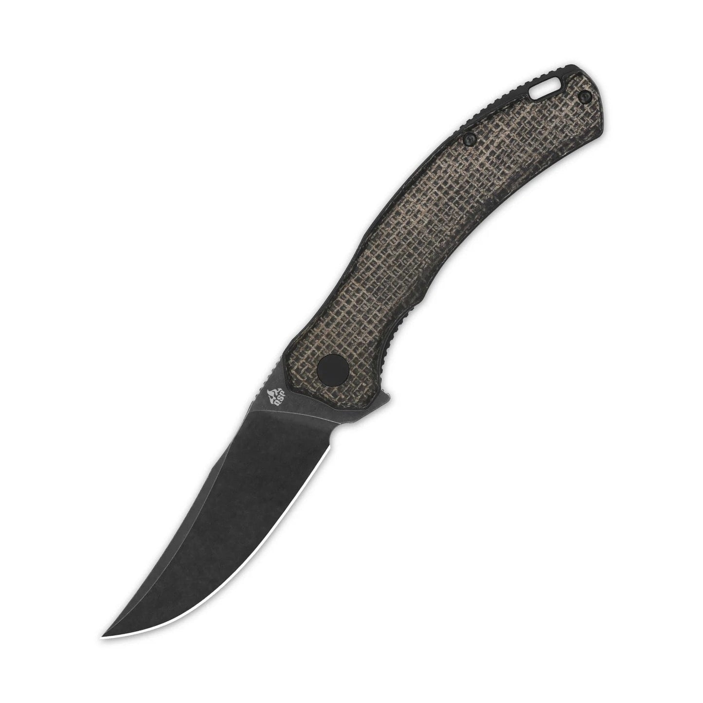 QSP Walrus 3.37in Black Stonewashed D2 Blade Dark Brown Rough Micarta Handle QS151-B2