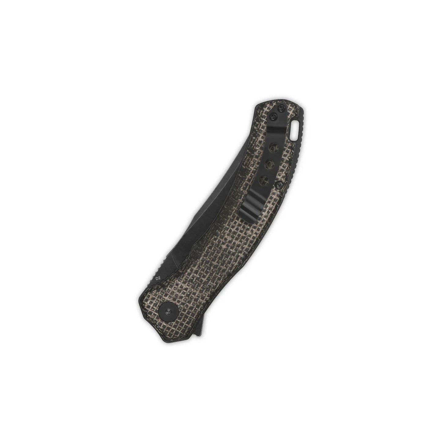 QSP Walrus 3.37in Black Stonewashed D2 Blade Dark Brown Rough Micarta Handle QS151-B2