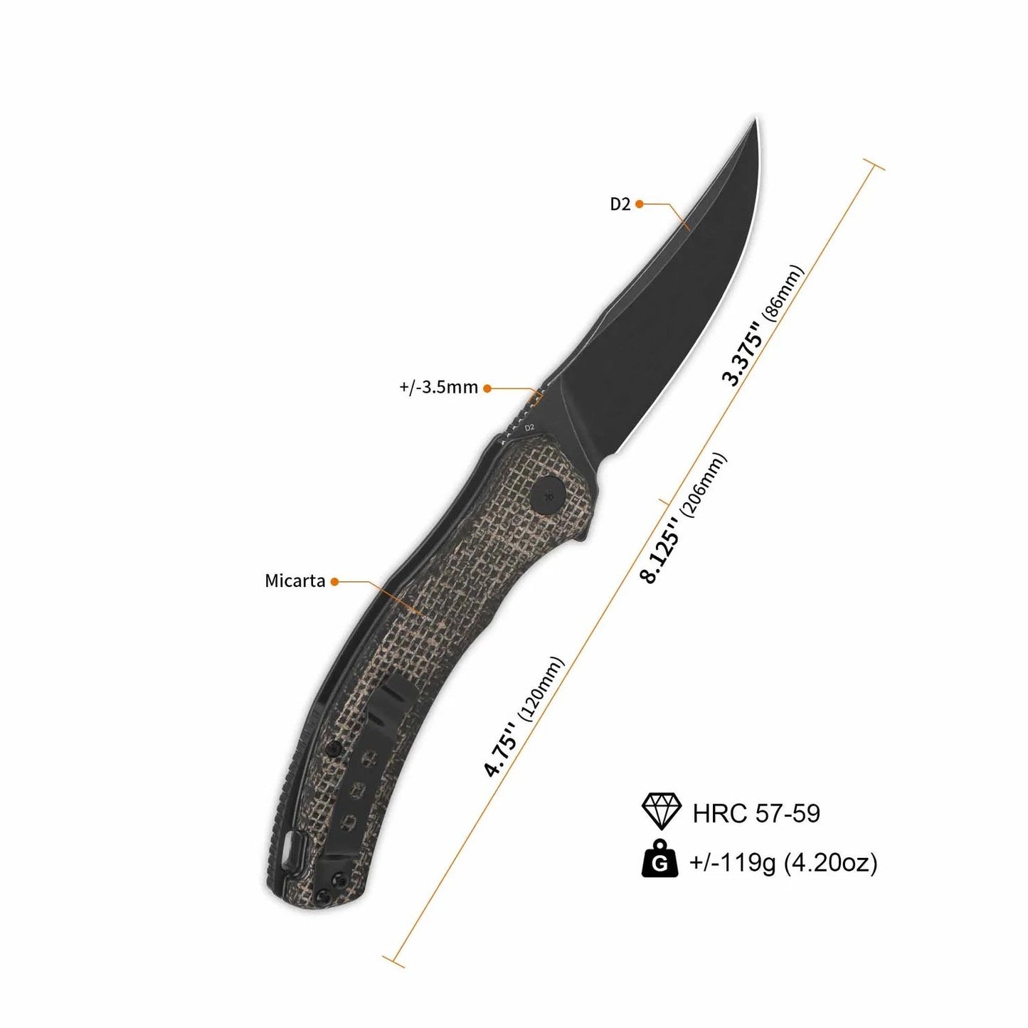 QSP Walrus 3.37in Black Stonewashed D2 Blade Dark Brown Rough Micarta Handle QS151-B2