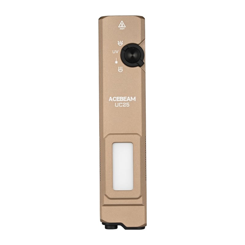 Acebeam UC25 tactical flashlight in desert sand color with control dial